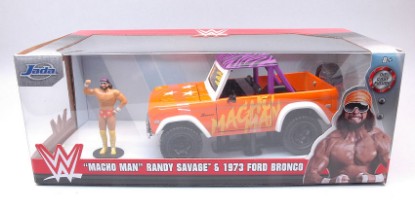 Immagine di FORD BRONCO 1973 W/MACHO MAN FIGURE ORANGE/PURPLE/WHITE 1:24