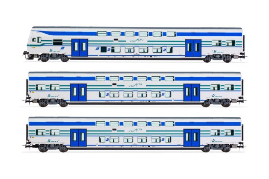 Immagine di FS TRENITALIA 1 LOCOMOTIVA + 2 CARROZZE INTERMEDIE 1:87