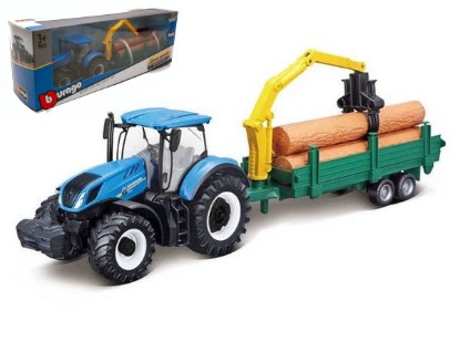 Immagine di NEW HOLLAND T7.315 TRACTOR + TRAILER WOODEN LOGS cm 26