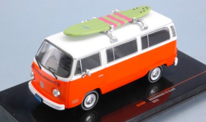 Immagine di VW T2 BUS W/SURFBOARD ON ROOF 1975 ORANGE/WHITE 1:43