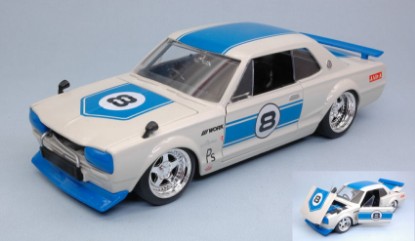 Immagine di NISSAN SKYLINE 2000 GT-R 1971 N.8 WHITE/BLUE "JDM TUNERS" 1:24