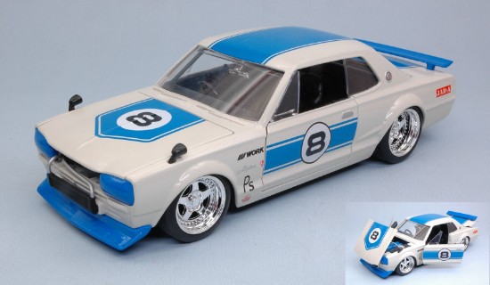 Immagine di NISSAN SKYLINE 2000 GT-R 1971 N.8 WHITE/BLUE "JDM TUNERS" 1:24