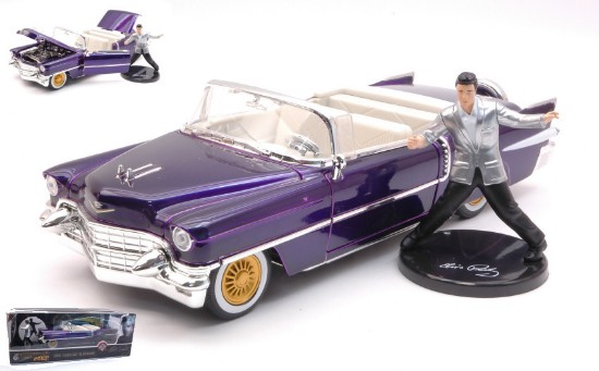 Immagine di CADILLAC ELDORADO 1956 WITH ELVIS PRESLEY FIGURE PURPLE 1:24