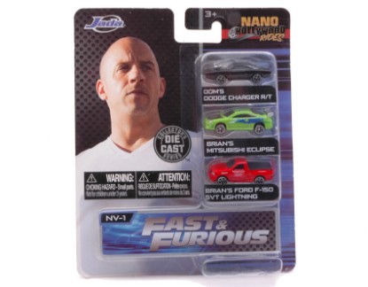 Immagine di DODGE/MITSUBISHI/FORD"FAST & FURIOUS" 3 CARS NANO HOLLYWOOD BLISTER cm 4