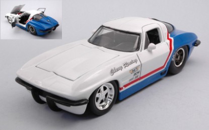 Immagine di CHEVY CORVETTE STING RAY 1963 WHITE/BLUE 1:24