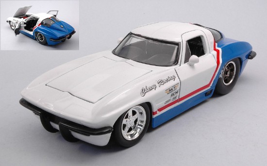 Immagine di CHEVY CORVETTE STING RAY 1963 WHITE/BLUE 1:24