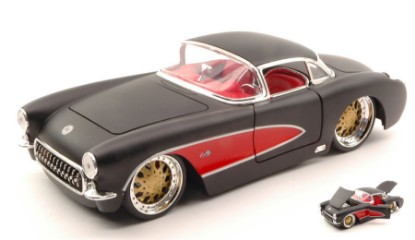 Immagine di CHEVY CORVETTE 1957 BLACK W/GOLD WHEELS 1:24