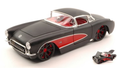 Immagine di CHEVY CORVETTE 1957 BLACK W/RED WHEELS 1:24