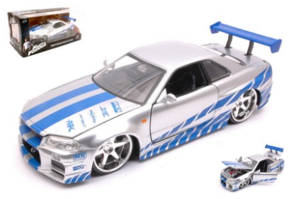 Immagine di BRIAN S NISSAN SKYLINE GT-R 2002 FAST & FURIOUS SILVER/BLUE 1:24