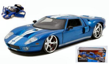 Immagine di FORD GT 2005 FAST & FURIOUS BLUE W/WHITE STRIPES 1:24