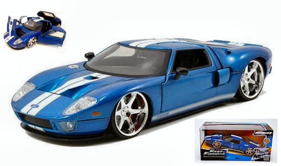 Immagine di FORD GT 2005 FAST & FURIOUS BLUE W/WHITE STRIPES 1:24