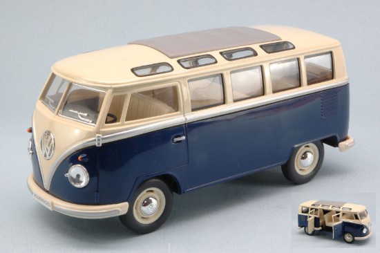 Immagine di VW SAMBA BUS 1962 BLUE/CREAM ROOF BOX 1:24