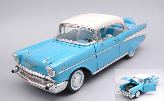 Immagine di CHEVROLET BEL AIR HARD TOP 1957 BLUE W/WHITE ROOF1:18
