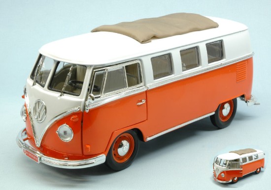 Immagine di VW MICROBUS 1962 ORANGE W/WHITE ROOF 1:18