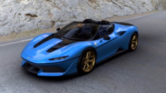 Immagine di FERRARI J50 FRENCH RACING BLUE W/GOLD WHEELS C/VETRINA 1:18