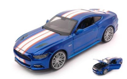 Immagine di FORD MUSTANG GT 2015 METALLIC BLUE W/WHITE STRIPES 1:24