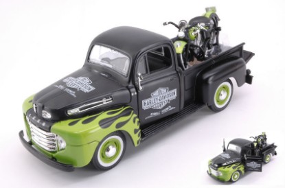 Immagine di FORD F1 PICK UP 1948 W/HARLEY DAVIDSON FL PANHEAD BLACK/GREEN 1:24