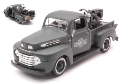 Immagine di FORD F1 PICK UP 1948 W/HARLEY DAVIDSON WLA FLATHEAD MATT GREY 1:24