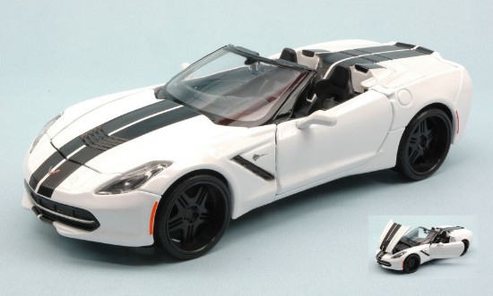 Immagine di CHEVROLET CORVETTE STINGRAY 2014 WHITE W/BLACK STRIPES 1:24