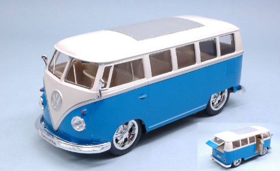 Immagine di VW T1 BUS 1963 HOT RIDER BLUE W/WHITE ROOF 1:24