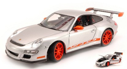 Immagine di PORSCHE 911 GT3 RS 2007 GREY WITH ORANGE STRIPS 1:18