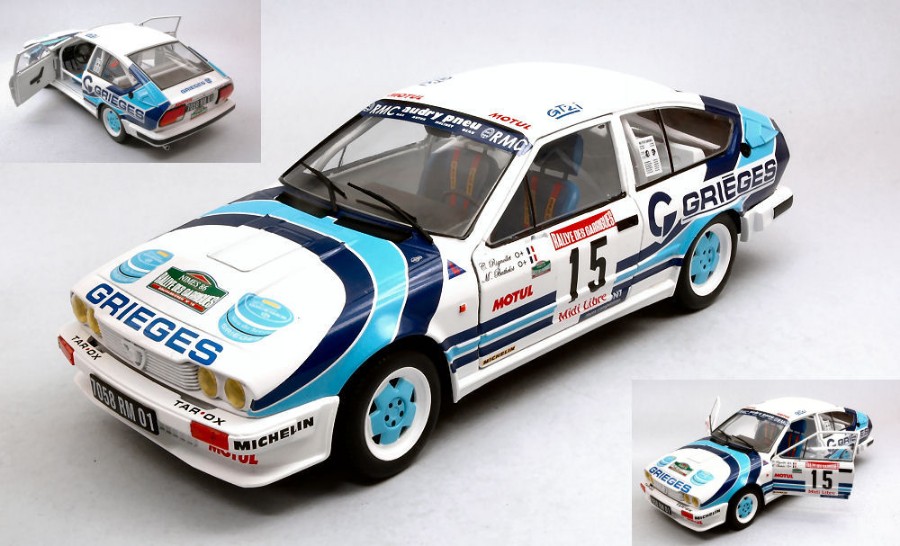 MODELLINO AUTO STATICO SOLIDO ALFA ROMEO GTV6 #15 RALLY DES GARRIGUES 1986 1/18