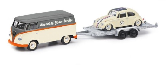 Immagine di VW T1B VAN AIRCOOLED BOXER SERVICE W/TRAILER AND BEETLE HERBIE 1:64