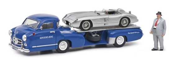 Immagine di MERCEDES SCHNELLTRANSPORTER BLAUES WUNDER W/MB 300 SLR AND FIGURE 1:43