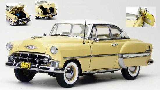 Immagine di CHEVROLET BEL AIR H.TOP COUPE WITH WHITE ROOF 1953 RED/YELLOW 1:18