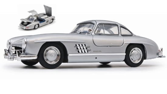 Immagine di MERCEDES 300 SL GULLWING SILVER (BLUE INTERIOR) 1:18
