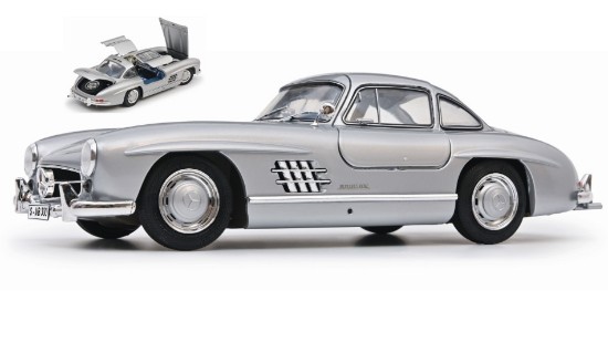 Immagine di MERCEDES 300 SL GULLWING SILVER (BLUE INTERIOR) 1:18