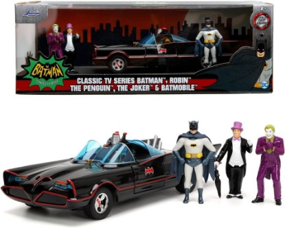 Immagine di BATMOBILE 1966 WITH FIGURE BATMAN, ROBIN, THE PENGUIN, THE JOKER 1:24