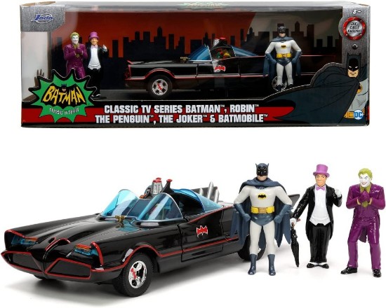 Immagine di BATMOBILE 1966 WITH FIGURE BATMAN, ROBIN, THE PENGUIN, THE JOKER 1:24