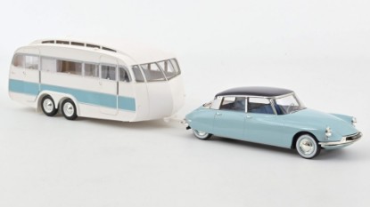 Immagine di CITROEN DS 19 1959 BLEU NUAGE & CARAVAN HANON 1:18