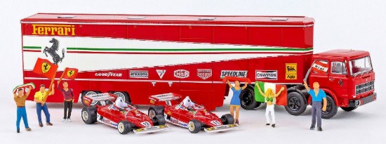 Immagine di FIAT 691 T RENNTRANSPORT FERRARI W/2 FERRARI 312 T2 F1 + 6 FIGURES 1:87