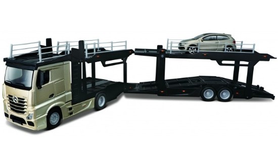 Immagine di MERCEDES ACTROS 2545 MULTICAR CARRIER + VW POLO GTI 2016 GOLD 1:43