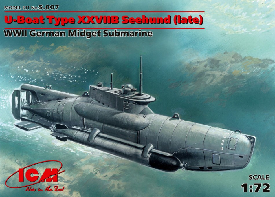 KIT MODELLINO SOMMERGIBILE STATICO ICM U-BOAT TYPE XXVIIB SEEHUND LATE WWII 1:72