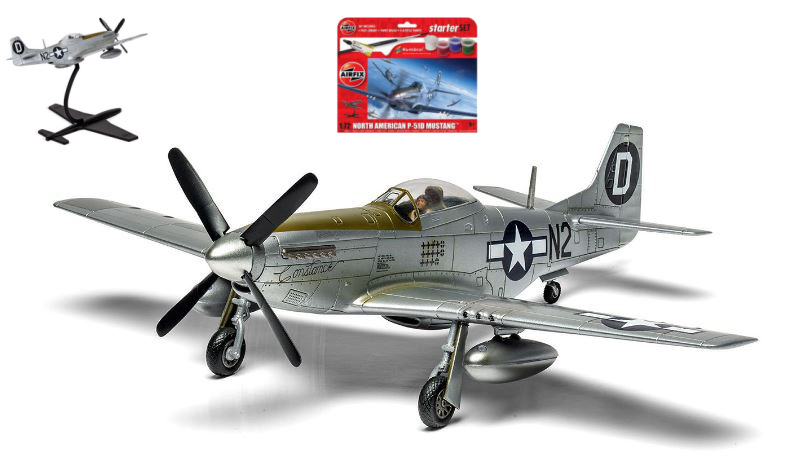 KIT MODELLINO AEREO AIRFIX NORTH AMERICAN P51D MUSTANG SMALL STARTER SET 1:72