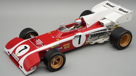Immagine di FERRARI 312 B2 SOUTH AFRICA GP 1972 M.ANDRETTI C/VETRINA E PILOTA 1:18