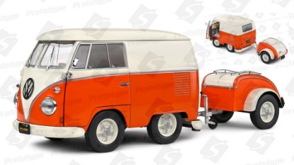 Immagine di VOLKSWAGEN T1 VAN KOOL COMBI WITH TRAILER 1950 ORANGE/WHITE 1:18