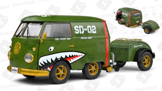 Immagine di VOLKSWAGEN T1 VAN KOOL COMBI WITH TRAILER 1950 GREEN 1:18