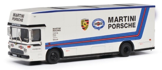 Immagine di MERCEDES RACECAR TRANSPORTER PORSCHE MARTINI RACING WHITE 1:64