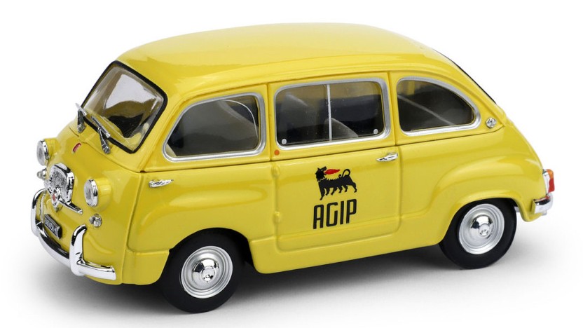 MODELLINO AUTO STATICO BRUMM FIAT 600D MULTIPLA 1960 AGIP MODELLISMO SCALA 1:43