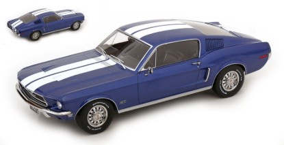 Immagine di FORD MUSTANG GT FASTBACK 1968 BLUEMETALLIC/WHITE 1:18