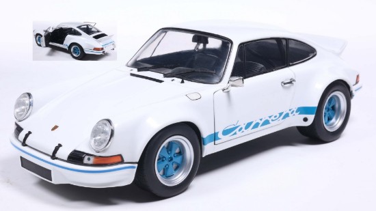 Immagine di PORSCHE 911 RSR 1973 WHITE/BLUE CARRERA STRIPES 1:18