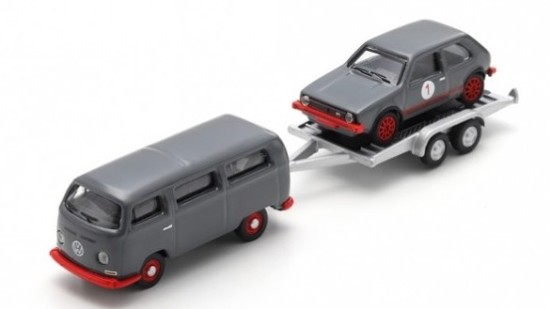 Immagine di VW T2 BUS WITH TRAILER AND VW GOLF I GTI DIE CAST 1:87