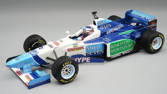 Immagine di BENETTON B196 N.4 SPANISH GP 1996 G.BERGER RAIN TYRES W/DRIVER 1:18