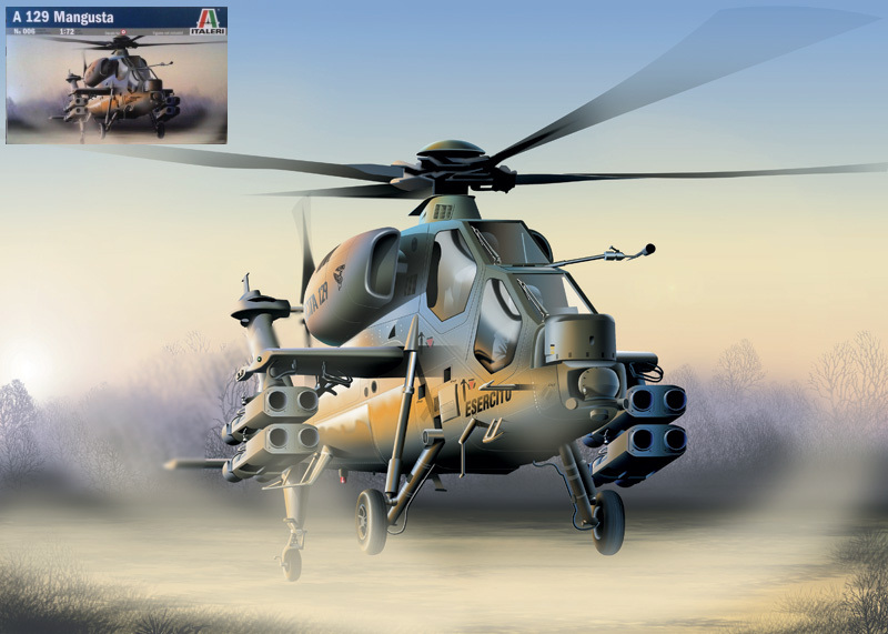 KIT MODELLINO STATICO ITALERI ELICOTTERO A-129 MANGUSTA MODELLISMO SCALA 1:72