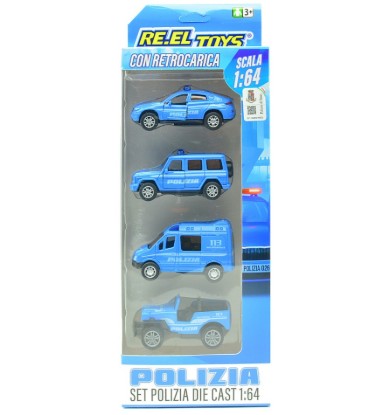Immagine di SET 4 PZ.VEICOLI POLIZIA C/RETROC. 1:64